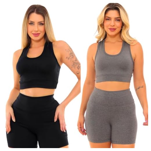 Kit 2 Conjuntos Academia Top e Shorts Zero Transparência Suplex Feminino (PRETO CINZA, G)