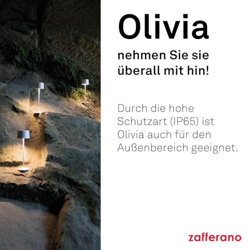 Zafferano, Olivia Pro Lampe, Tragbare und Wiederaufladbare Tischlampe mit Touch Control, Geeignet für Wohnzimmer und Außenbereich, Dimmer, 2700-3000 K, Höhe 35 cm, Farbe Dunkelgrau