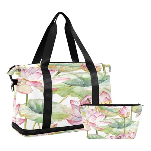 Lotus and Dragonflies Gym Bag - Weekender Overnight Bags for Women Men, Sport Travel Duffel Bag with Wet Pocket & Shoe Compartment