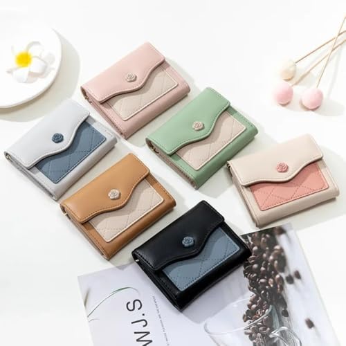 Exquisite Thread Wallet Women PU Leather Short Money Clip Elegant Patchwork Ladies Pur3