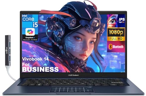Image of ASUS Vivobook 14 Business Laptop 14.0 inch IPS FHD Display (Intel i5-1334U, 24GB DDR4, 512GB PCIe SSD, Intel Iris Xe, WiFi 5, Webcam, Bluetooth 5.1, Win 11 Pro) w /DKZ USB Port Expander