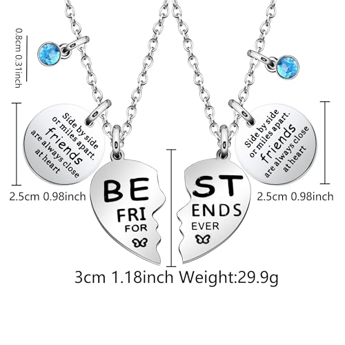 2pcs Silver Best Friends Forever Necklace Set Gift with Heart-Shaped Pendants Engraved Charms for BFF Bestie Colleague Friendship Jewelry2