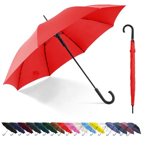 RusuiQinsan Large Stick Umbrella Windproof Automatic Open 50 Inch Umbrella with Hook Handle Over Sized J Handle Umbrellas for Men and Women Windproof Unbreakable Stick Rain Golf Umbrella. (Red)