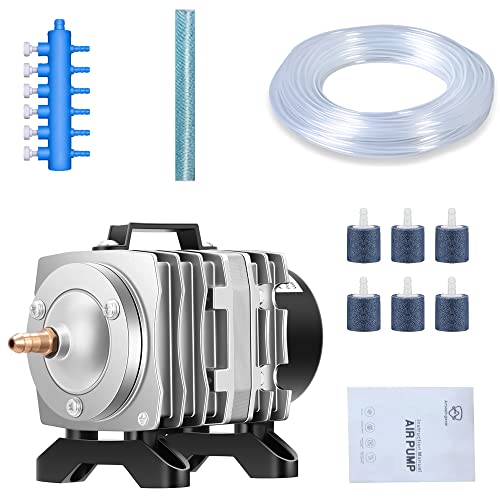 Image of Commercial Air Pump 18-46W with Adjustable Air Flow, 6 Valve Manifold for Aquarium, Fish Tank, Fountain, Pond&Hydroponics, 396 /634 /1030GPH
