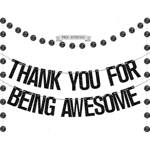 Pre-Strung Thank You for Being Awesome Black Banner,NO Need DIY Cute Banner Sign Decorations with 2PCS Hanging Circle Dot Streamer for Retirement Graduation Going Away Office Job Change Goodbye Party Cover