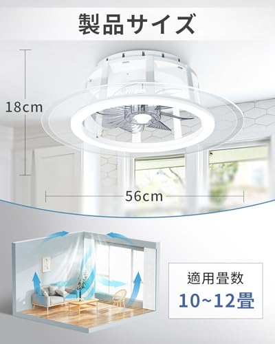Tasavz LEDシーリングファンライト 導光板付き 12畳対応 Φ56CM