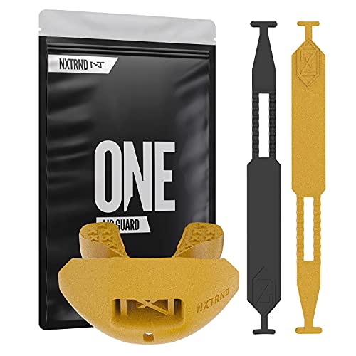 Nxtrnd One Football Mouth Guard, Mouth Guard Football, Football Mouthpiece, Football Mouth Guard Youth, Kids, & Adults, 2 Straps Included, Compatible with Braces (Gold)