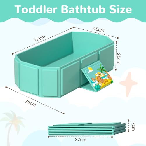 YTACREA Baby Badewanne Groß Faltbar, Multifunktionale Tragbare Babywanne für 0-8 Jahre, Kinderbadewanne Mobile Badewanne für Dusche, Integrierte Babybadewanne mit Ablassschraube, Platzsparende, Grün