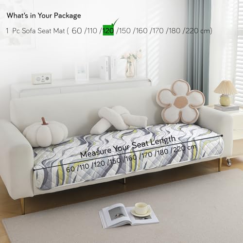 Image of HOKIPO Polyester Printed Waterproof + Anti-Slip + Quick Dry Sofa Seat Mats, Curved Lines Pearl White - Length 120cm (AR-5231-P1)