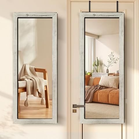 GlasFlength 47''x18'' Door Mirror Full Length with Wood Frame, Over The Door Hanging Mirror or Wall Mount Mirror for Bedroom, Living Room, Bathroom, White Cover