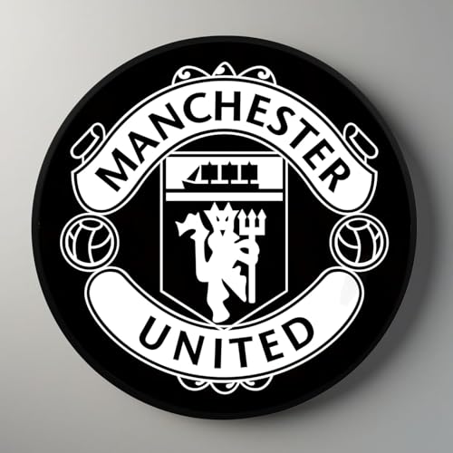 Image of PAINTINGMANTRA Manchester United Club Night Wall Lamp Painting with Premium Aluminium Metal Frame, Football Team Round Wall Painting with Warm White Night Lamp for Home & Office Decor (18x18 Inches)