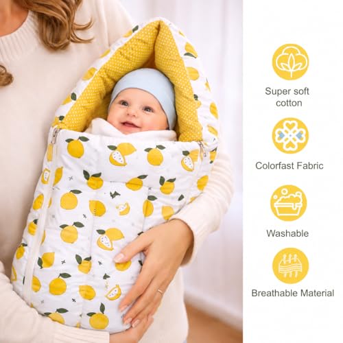 Image of Infantbond Designer Mattress with Net | Baby Sleeping Bag | Carry Bed (0-6 Months) (Lemon Yellow)