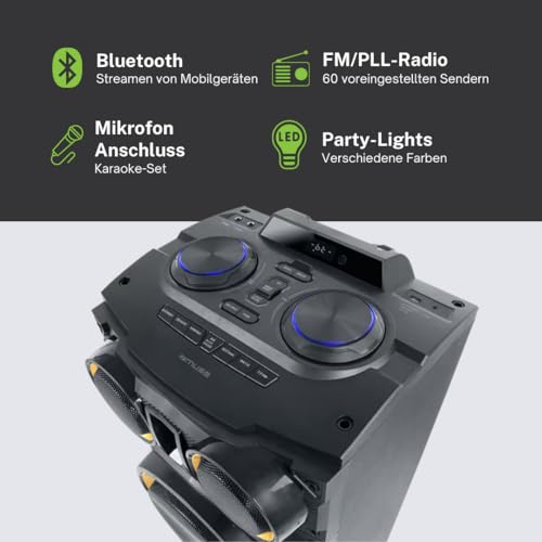 Altavoz maleta Muse M-1988 DJ con 800W de potencia en color negro 3