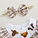 FYBITBO Newborn Baby Girl Outfits Smocked Long Sleeve Bubble Romper Plaid Bodysuit Jumpsuit Headband Infant Clothes Set (Cow Brown, 12-18 Months)