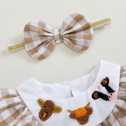 FYBITBO Newborn Baby Girl Outfits Smocked Long Sleeve Bubble Romper Plaid Bodysuit Jumpsuit Headband Infant Clothes Set3