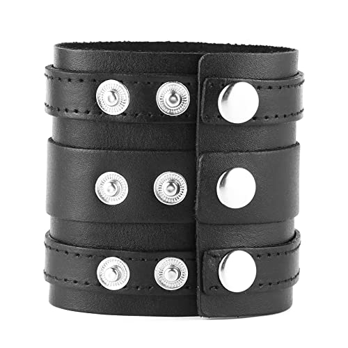 HZMAN Leather Bracelets for Men Viking Retro Wide Cuff Bracelet Black Leather Wristband Bracelet Jewelry Gift4
