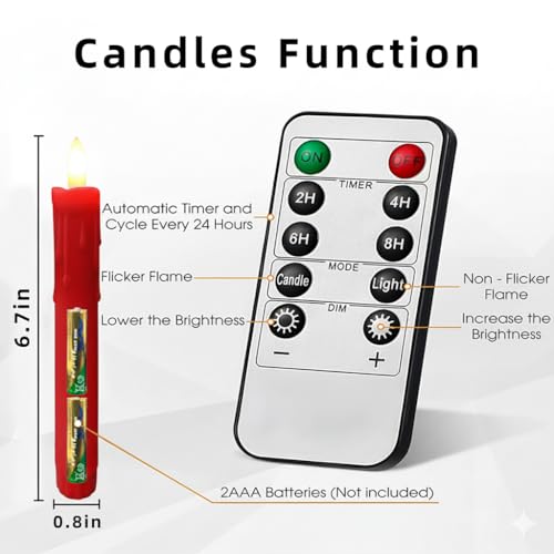 Image of 6.7 Inch LED Candles Battery Operated, Flameless Candles with Flickering 3D Flame, Led Candle Sticks Safe for Windowsill Wedding Home Christmas Decor, Red, Set of 6
