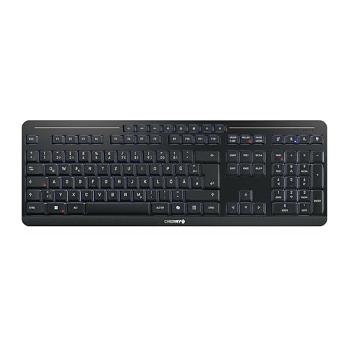 Cherry Stream Keyboard Ultimate, Kabellose Multi-Device-Tastatur für bis zu 4 Geräte, Deutsches Layout (QWERTZ), Bluetooth, 2,4 GHz & Kabel, Beleuchtet, Schwarz