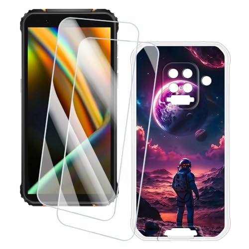 OAGELIM 2�Z�b�g �X�N���[���v���e�N�^�[ + �P�[�X Blackview BV5100 Pro (5.7 �C���`) �Ƃ̌݊������� �A�[�e�B�X�e�B�b�N�J�X�^���v�����g�J�o�[�Ƌ����K���X�t�B���� �X�N���b�`�h�~ (�F����s�m)