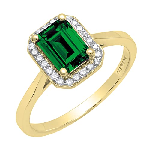 Dazzlingrock Collection 7X5mm Emerald Cut Lab Created Gemstone & 0.10 ct Natural Round Diamond Engagement Ring,Avaialble in 10K/14K/18K Solid Gold