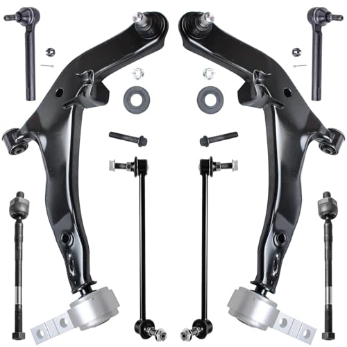 Image of Detroit Axle - Front End Suspension Kit for 2005 2006 2007 Nissan Murano, 2 Lower Control Arm with Ball Joints 2 Sway Bar End Links 4 Inner Outer Tie Rod Ends Replacement