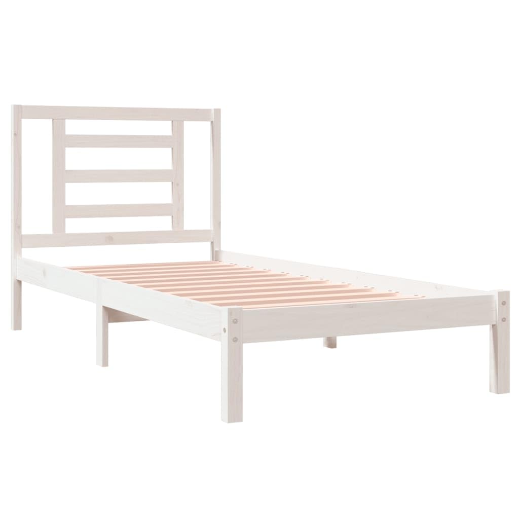Lite drewno sosnowe nowoczesna rama łóżka biały 90x190 cm | Rama łóżka sosnowa bez materaca biała 90x190 cm lite drewno zagłówek nowoczesna sypialnia