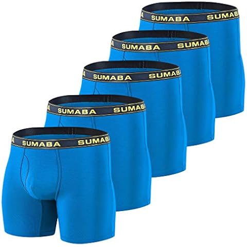 SUMABA Long Leg Men Underwear Boxer Briefs Fly with Pouch No Ride Up Bamboo Underpants for Men Breathable, 5 Pack: Blue, Large Cover