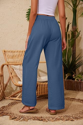 Image of KICZOY Women Flowy Pants Drawstring Waist Wide Leg Palazzo Beach Pants Loose Fit with Pockets