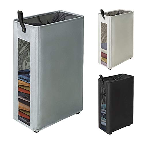 Zero Jet Lag 62L Large Slim Rolling On Wheels Laundry Hamper Basket Clear Window Visible Dirty Clothes Hamper Clothes Storage Standable Corner Handy Bin (25 Inches,Grey) #TOP8