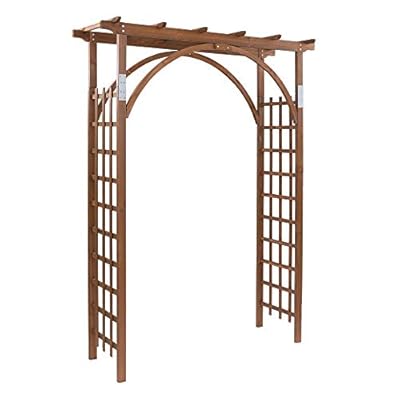 Outvita 7 Ft Wooden Garden Arbor Arch, Fir Wood Arbour Trellis, Pergola Archway for Wedding Ceremony Decoration Pergola Plant Climbing Rose Vines Lawn Courtyard Patio Dark Brown