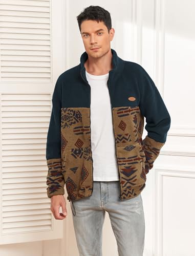 Image of ZAFUL Aztec Print Fleece Jacket - Unisex Full Zip Hoodie with Stand Collar, Pockets & Fluffy Texture