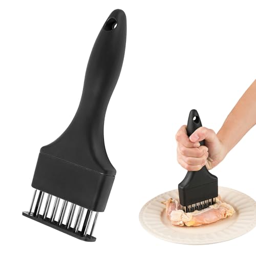 Doyime ミートテンダライザー 肉たたき ミートテンダー 肉筋切り器 肉叩き 肉刺し器 肉の筋切り器 携帯式 16本刃 ステンレス鋼 洗いやすい 省力 料理用 食洗機対応 キッチン用品 台所 調理器具 調理小道具 ブラック