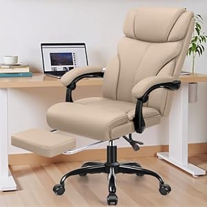 HeroSet Office Chair, Executive Big and Tall Leather Desk Chairs with Footrest, Ergonomic Breathable Computer Chair with Adjustable High Back, Lumbar Support Swivel PC Chairs with Rocking Fu