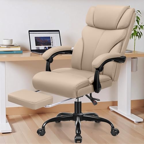 Office Chair, Executive Big and Tall Leather Desk Chairs with Footrest, Ergonomic Breathable Computer Chair with Adjustable High Back, Lumbar Support Swivel PC Chairs with Rocking Function K