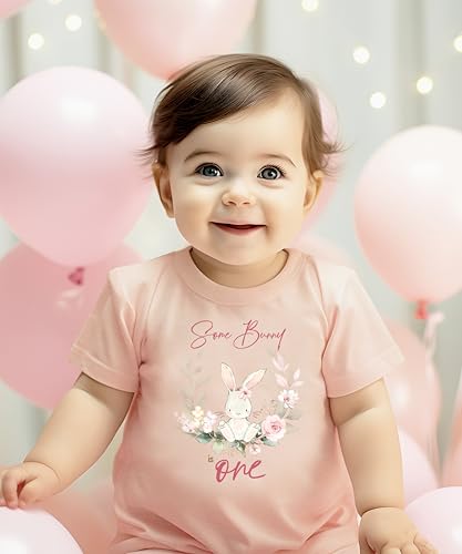 Some Bunny is One Shirt for Toddler Girls Floral Wreath 1st Birthday Easter Tee2