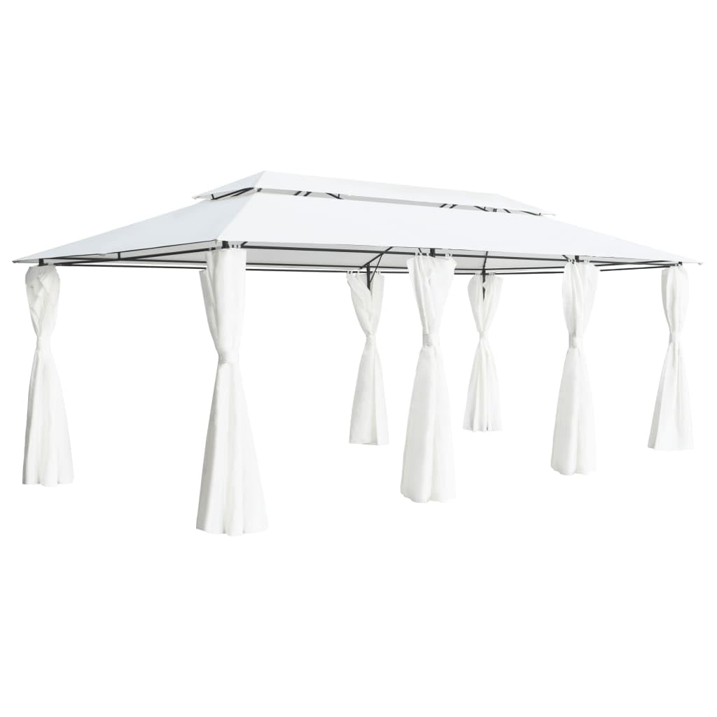 Pawilon ogrodowy z zasłonami, 600 x 298 x 270 cm, biały, 180 g/m², rura stalowa, namiot imprezowy, na taras, balkon, kemping, wesele, grillowanie, imprezę w ogrodzie