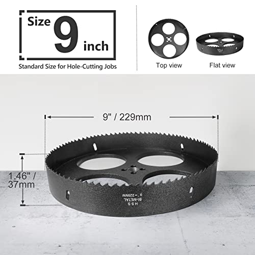 Image of 9 Inch Hole Saw with 1 /2 inch Hex Shank Quick Change Arbor, JTemgle Bi-Metal Hole Saw Heavy Duty Hole Cutting Tool for Cornhole Boards, Recessed Lights, Wood, Plastic, Drywall & Soft Metal