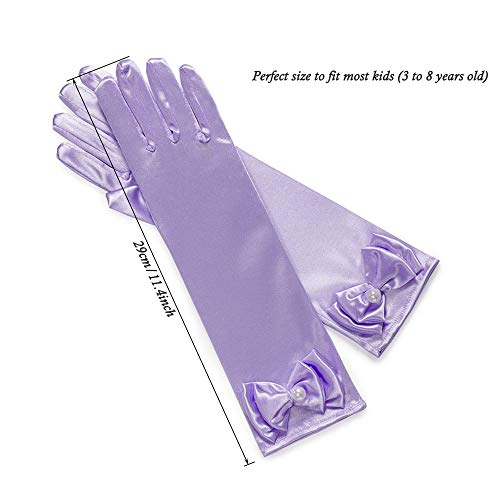 AUHOKY 4 Pairs Little Girls Long Princess Costume Formal Bows Glove, Age 3-84