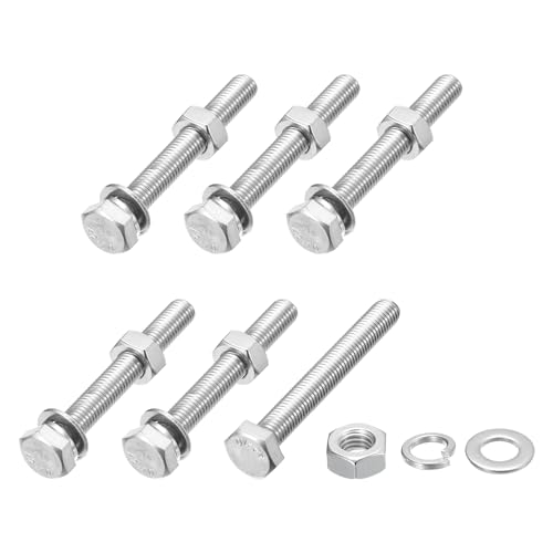 Image of METALLIXITY Hex Head Screws Bolts, Nuts, Flat & Lock Washers Kits (M10-1.5x80mm) 6 Set, Stainless Steel Fully Threaded Machine Screws Bolt Set - for Home Appliance Equipment