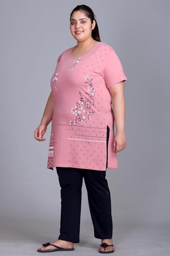 Image of In Love Women's Plus Size Printed Cotton Night Suit Set Short Sleeve | Cotton fabric - soft night suit set for sleepwear and home comfort