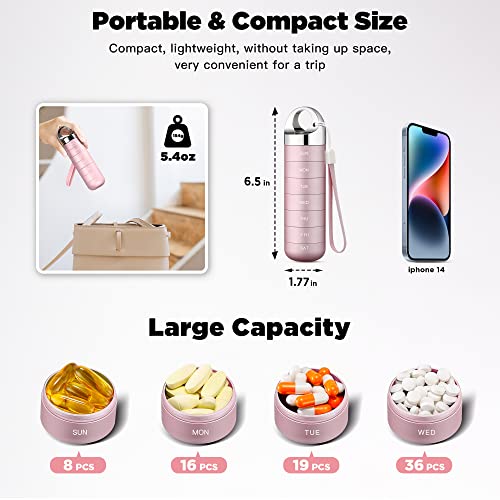 Zannaki Metal Travel Pill Organizer, Portable Waterproof Weekly Pill Box, Large Aluminum Alloy Pill Case Container, Bpa Free 7 Day Daily Medicine Organizer Holder For Vitamin, Fish Oil, Supplement #TOP1