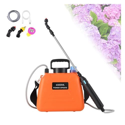 自動パワー除草スプレー、6.5L / 9L電動ガーデンスプレー、調節可能なショルダーストラップと充電式ハンドル付き、芝生の手入れ用(Orange,6500ML)