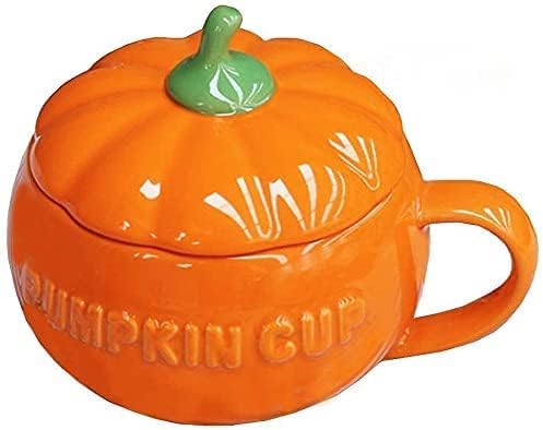 YBK Tech Cute Pumpkin Cup, Ceramic Coffee Mug, Tea Cup with Lid (8.5oz)
