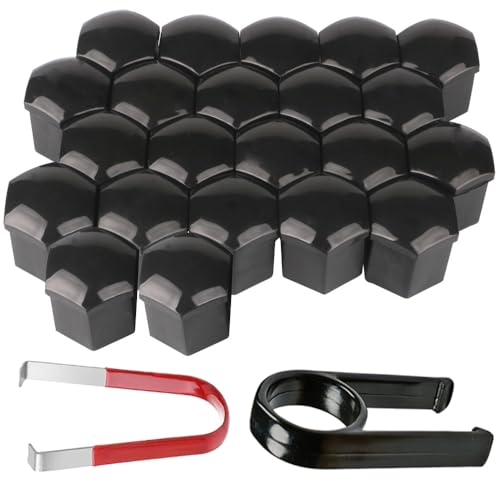 Gebildet 22pcs Haute qualité Boulon Ecrou Couvre,Capuchons Protection Hexagonal pour écrous de Roue,avec Outil Demontage(Noir)(Diamètre interne 19mm)