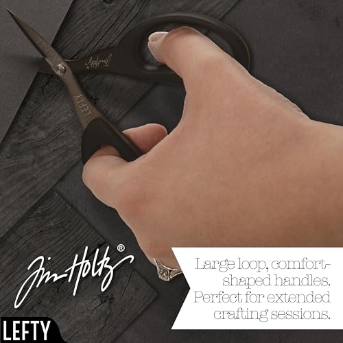 Tim Holtz Left Handed Scissors - 5 Inch Mini Snips with Micro Serrated Blade - Lefty Craft Tool for Cutting Paper, Fabric, and Sewing - Titanium with Black Comfort Grip Handles by Tonic Studios - Image 6