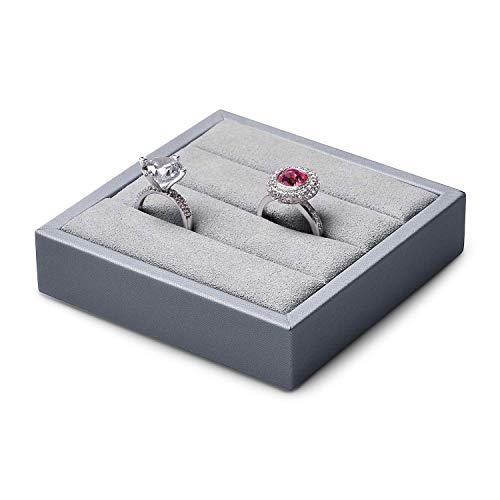 Oirlv Premium Leather Ring Display Stand Small Ring Tray Showcase Jewelry Display Jewelry Holder Home Organizer(Light Grey)