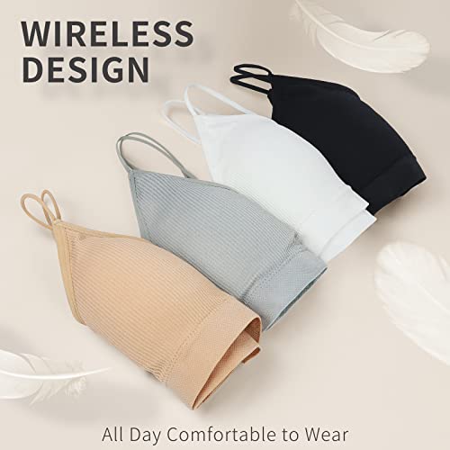 KCDDUMK 4 Pieces Cami Bras - Women's V-Neck Padded Seamless Straps Bralette Everyday Basic Sleeping Bra3