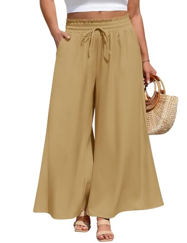 PASUDA Pantalon Fluide Femme Été Grande Taille Léger Pantalons Ample Décontractée Longueur Taille Haute Elastique Jambe Large Palazzo Pantalons Chic et...