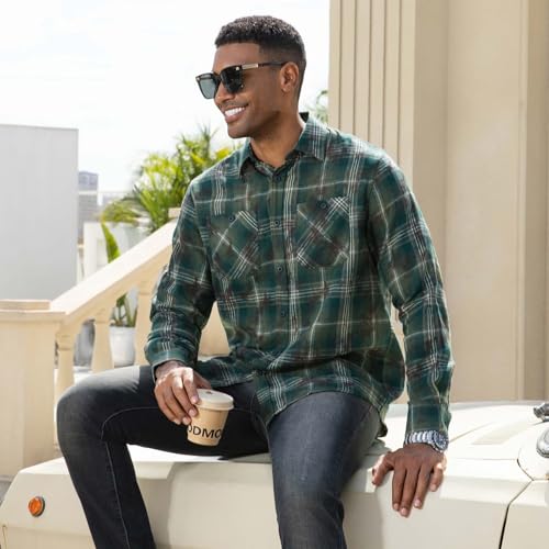 Image of WARHORSEE Flannel Shirt for Men Long Sleeve Button Down Plaid Shirts