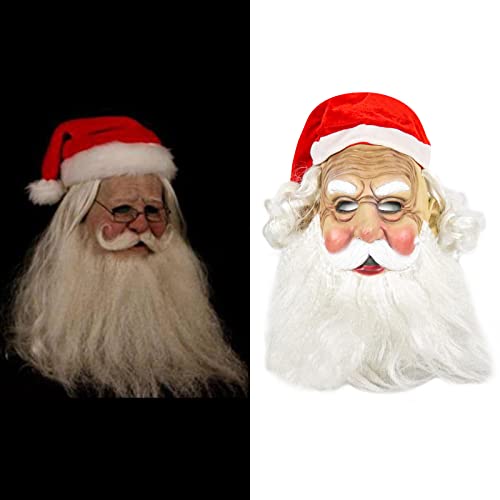Generic Máscara realística de látex do Papai Noel com chapéu para festa adereços de rosto inteiro De